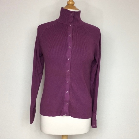 1775 Womens Mauve High Collar Ribbed Snap Button Long Sleeve Knit Top Size Large - Picture 1 of 14